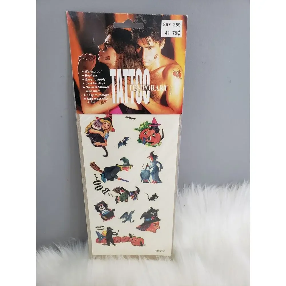 NEW‎ Vintage Halloween Temporary Tattoos Witch Black Cat RETRO party gift decor